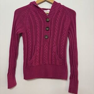 Aeropostale Y2K Vintage Womens Cable Knit Henley Hoodie Sweater‎ Pullover Medium